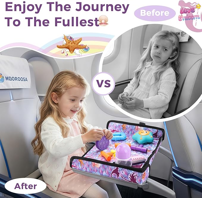 COOLBEBE Airplane Tray Table Cover Foldable Travel Tray Cover for Toddlers 1-3 Universal Fit for Airplane, Car Seat, High Chair Machine Washable, Mermaid