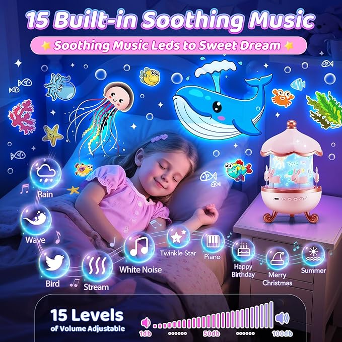 Staryou Sensory Lights Sound Machine Baby Night Light Projector Sensory Toys for Kids with Autism Toys for Girls 3-10 | 15 White Noise 15 Films 21Colors Night Light for Kids, Fidget Toys for Kids