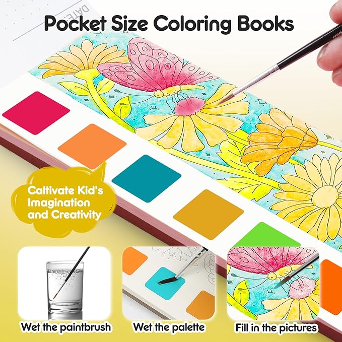 Watercolor Painting Coloring Books, Paint with Water Arts & Crafts Kit for Kids, Pocket Watercolor Paint Bookmarks, Class Activities Art Supplies Party Favors Birthday Gift for Boys and Girls