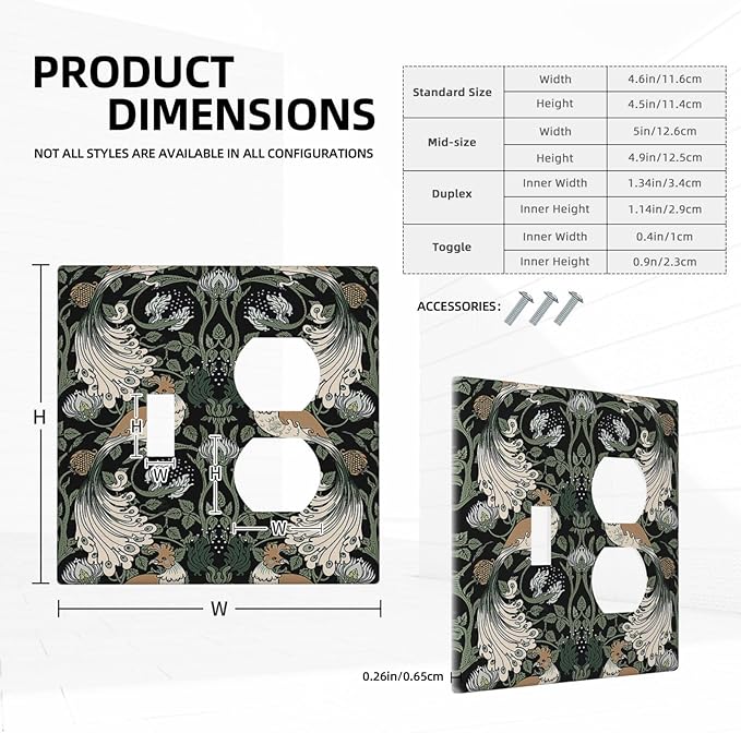 Wallplates William Morris Vintage Floral Plants And Birds 1 Toggle 1 Duplex Switch Plate Electrical GFCI Faceplate Decorative Light Switch Covers for Bedroom Home Decor