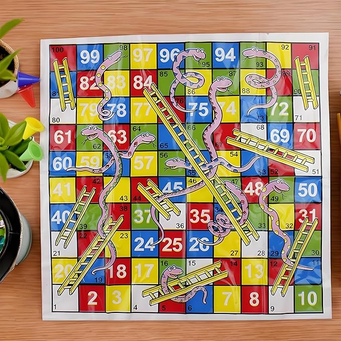 Snake Game | Mini Snakes and Ladders Board Game Set | Portable Folding Chess Toy Compact for Travel Family Parties Adults
