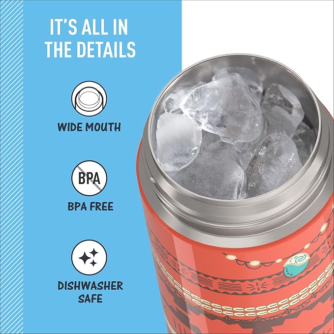 THERMOS FUNTAINER 16 Ounce Stainless Steel Vacuum Insulated Bottle with Wide Spout Lid, Princess Moana