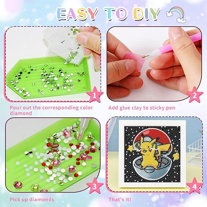 KOJEFCV Cartoon Diamond Art Painting Kits for Kids with Frame,Cartoon Diamond Art for Kids Ages 4-8-12,Easy Gem Kit Kid with Beautiful Package for Gift Home Wall Decor(7x7inch)