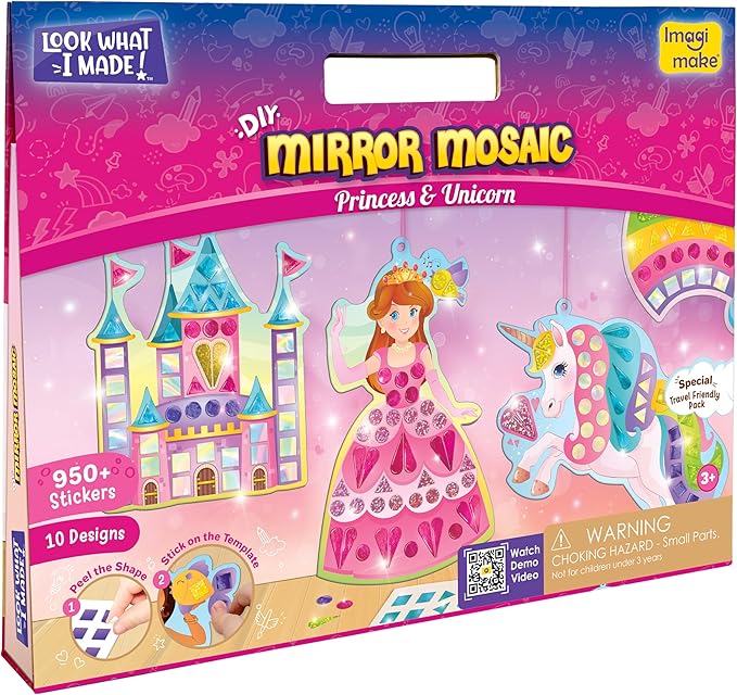 Imagimake Mirror Mosaic Princess & Unicorn Kids Art Set | DIY Craft Kit | Foil Stickers for Kids | Travel Toys | Art & Craft for 3-5 Year Old Girls | Birthday Gift for Girls Ages 3,4,5,6,7,8