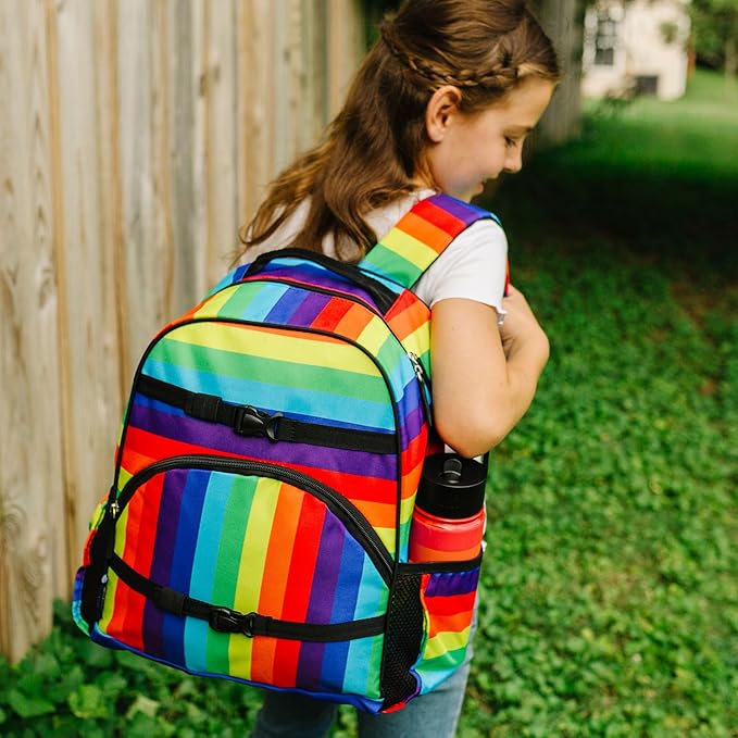 Wildkin Kids 18oz Stainless Steel Water Bottle – BPA-Free, Leakproof, Insulated, Easy-Clean - Rainbow Stripe