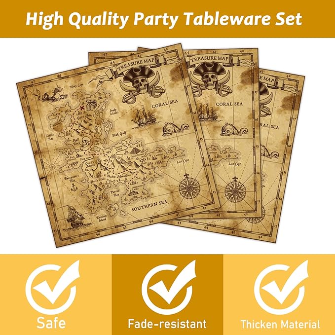 gisgfim 96 Pcs Pirate Party Plates and Napkins Party Supplies Pirate Tableware Set Pirates Decorations Favors for Birthday Baby Shower for 24 Guests