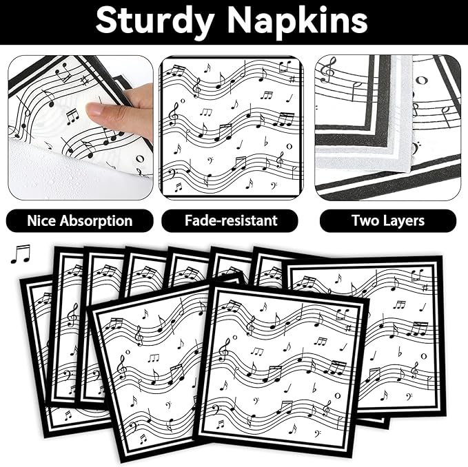 200Pcs Musical Note Plates Napkins Music Notes Themed Party Tableware Set Baby Shower Dinnerware Disposable Music Dessert Plates for Concert Birthday Party Baby Shower Decor Supplies Serve 50