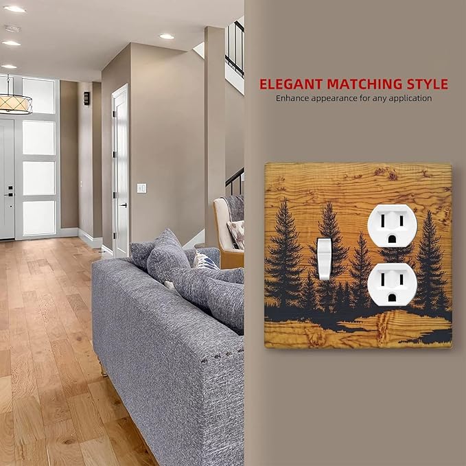 Wallplates Forest Pine Silhouette Rustic Wood Grain 1 Toggle 1 Duplex Switch Plate Electrical Gfci Faceplate Decorative Light Switch Covers For Farmhouse Cabin Decor