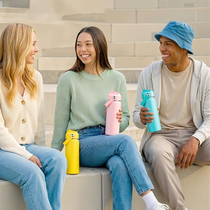 Fijinhom 24oz Insulated Stainless Steel Water Bottle, Wide Mouth Double Wall Vacuum, Silicone Straw, Sweat & Leak Proof, BPA Free Insulated Water Flask for Travel, Keep Cold 24h Hot 12h, Sky