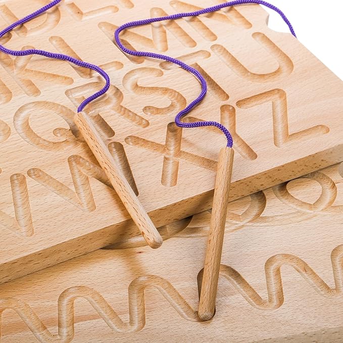 Suwimut Number & Letter Tracing Board, Portable Wooden Alphabet Learning Sensory Pad Board Montessori Toys for Kids Age 3-5, Double Sided Writing Tools for Beginner Preschool Classroom 3+ Years Old