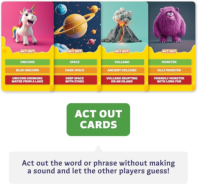 Clever Fox Play Epic Charades Game for Kids Ages 6+ – 200 Act Out & Explain Cards with Illustrations & Timer – Fun Educational Games for Kids 8-12 for Family, Party, Classroom & Travel
