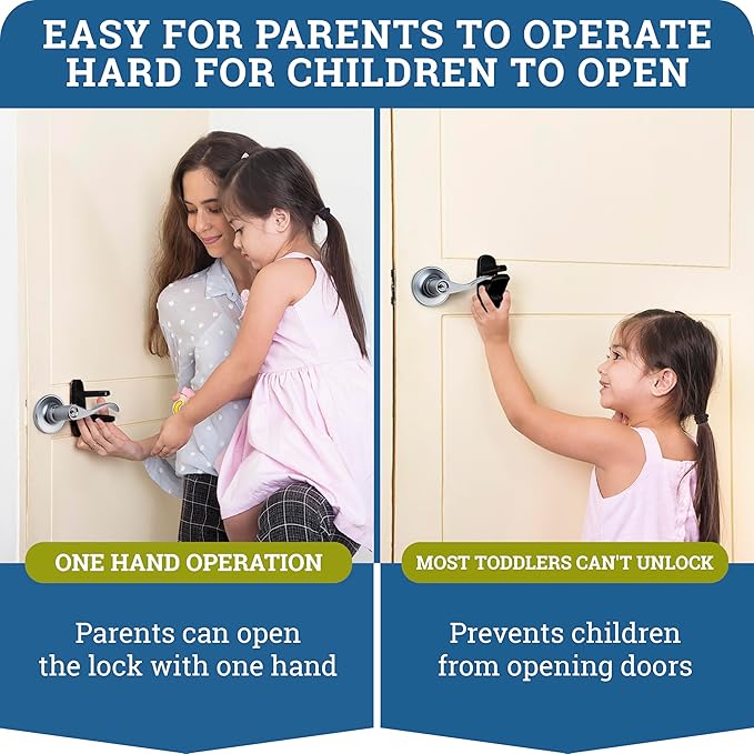 Door Lever Lock (1 Pack) Prevents Toddlers from Opening Doors. 3.25" L * 1.5" W * 4.5" H Easy One Hand Operation for Adults. Durable ABS with 3M Adhesive Backing. Simple Install (Black)