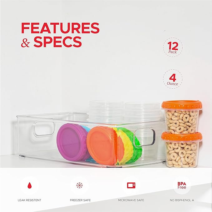 Tafura Small Lunch Containers [12 Pack] 4 Oz. with Lids | Snack for Condiment Puree, Snacks, and More Reusable, BPA Free, (HG-4-12C)