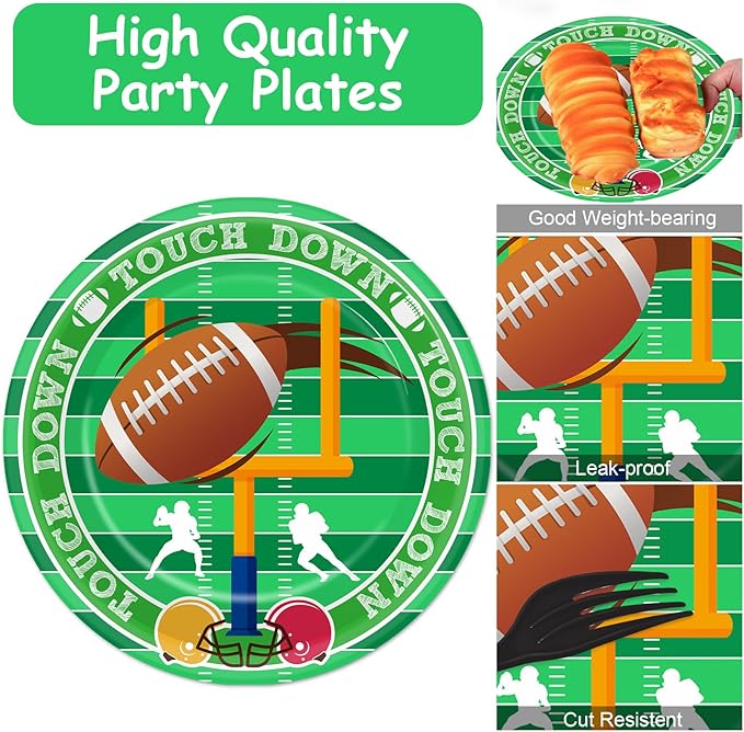 Qyeahkj 100 Pcs Football Party Plates and Napkins Set Football Birthday Party Decorations Supplies Football Tableware Football Themed Party Favors for Boys Kids Sports Fans Events Serves 25
