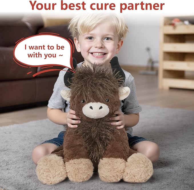 Niuniu Daddy 14" | 3.5 Pound Weighted Highland Cow Plush, Big Highland Cow Stuffed Animal for Kids Adults, Giant Weighted Sitting Plush Toy, Large Body Pillow for Birthday Christmas Holiday Presents