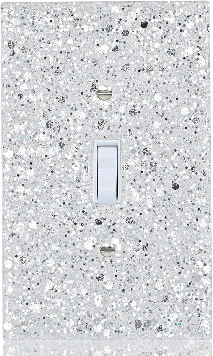 Silver Glitter Light Switch Cover - Sparkling Wall Plate 5.10"x3.15", Unique Gift for Her, Housewarming, Home Decor,Single Toggle