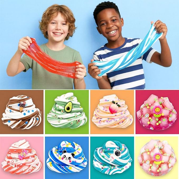 9 Pack Slime Kit, 6 Two-Color Butter & 3 Jelly Cube Crunchy Slime, Stress Relief, Soft Non-Sticky, for Kids Party Favors, School & Family Sensory Toy
