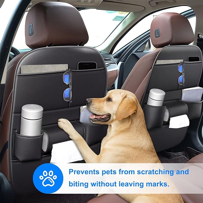 Back Seat Protector 2 Pack Fit For Jeep Grand Cherokee Car Kick Mats with Cup & Tissue Storage Organizer Pockets Waterproof Dirt Proof Faux Leather Auto Accessories For Kids(1 Pair Black)