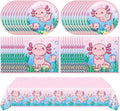 41Pcs Pink Axolotl Birthday Party Supplies Reptile Animals Theme Tableware Set Cartoon Axolotl Party Disposable Plates,Napkin,Tablecloth丨Baby Shower Boys Girls Birthday Decorations Supplies,Serves 20