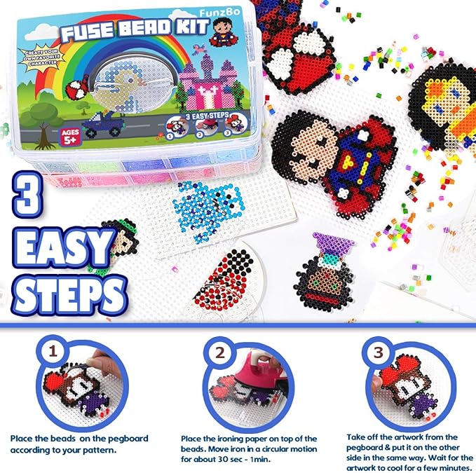 FUNZBO 23000 5mm Fuse Beads Kit - 22 Colors | 106 Patterns, School Arts and Crafts Supplies for Kids, Toys Set, Art Decorations for Room, Birthday Gifts for Girls and Boys Age 5+