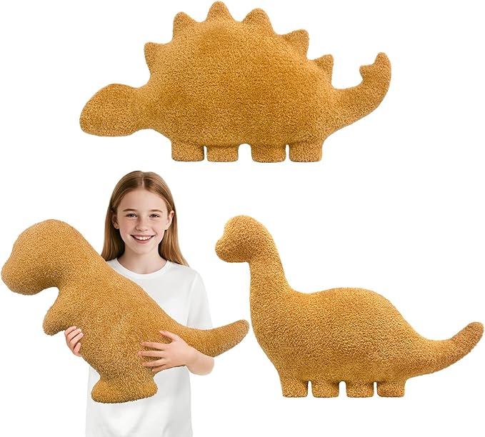 Andywoo Dino Chicken Plush Nuggets Pillow for Funny Birthday Gifts, Cute Funny Stuffed Animals Toy for Boy and Girl, Dinosaur Gifts for Kids Teens and Adults (3 Pack, Large)