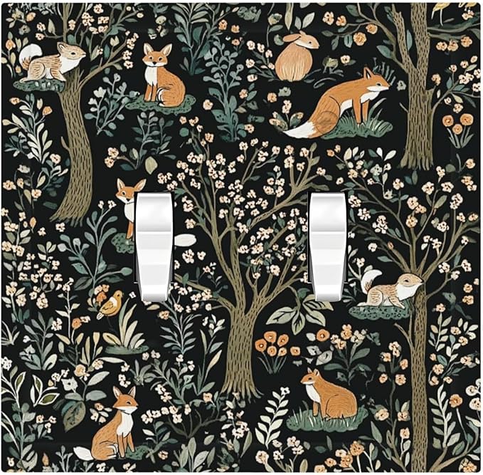 Decorative Switch Plates Fairy Forest Animals Fox Squirrel Flower 2 Gang Double Toggle Outlet Light Switch Cover Wall Plate Electrical Faceplate For Bed Room Farmhouse Decor