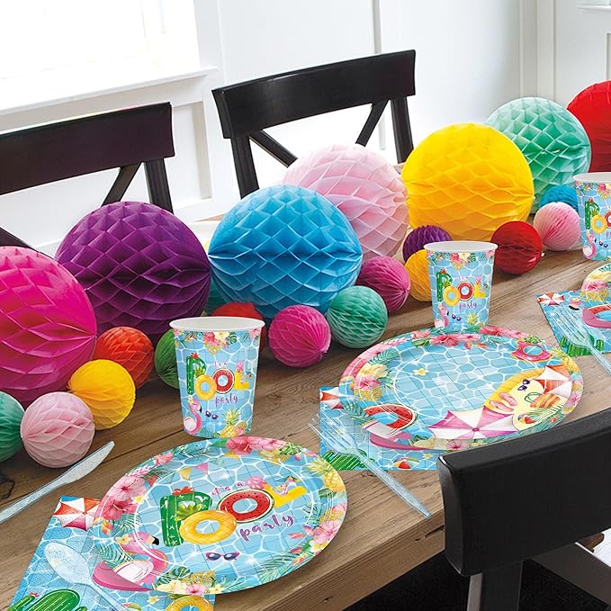 168pcs Pool Party Supplies Pool Party Plates Napkins Dispoasble Tableware Set Summer Decorations for Kids Birthday Hawaii Summer Holiday Serve 24 Guests