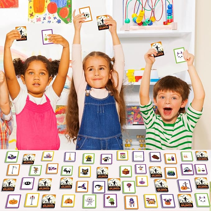 gisgfim 100 PCS Memory Matching Game Happy Halloween Concentration Memory Games Card for Kids Educational Ages 3-8 A Fun & Fast Halloween Theme Matching Games