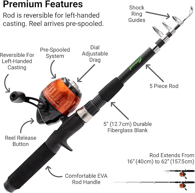 Lanaak Kids Fishing Pole, Kids Portable Telescopic Fishing Rod Set, Tackle Box and Fishing Net Combo Kit, Kids Fishing Gear for Boys and Girls Age 5-10 and Youth