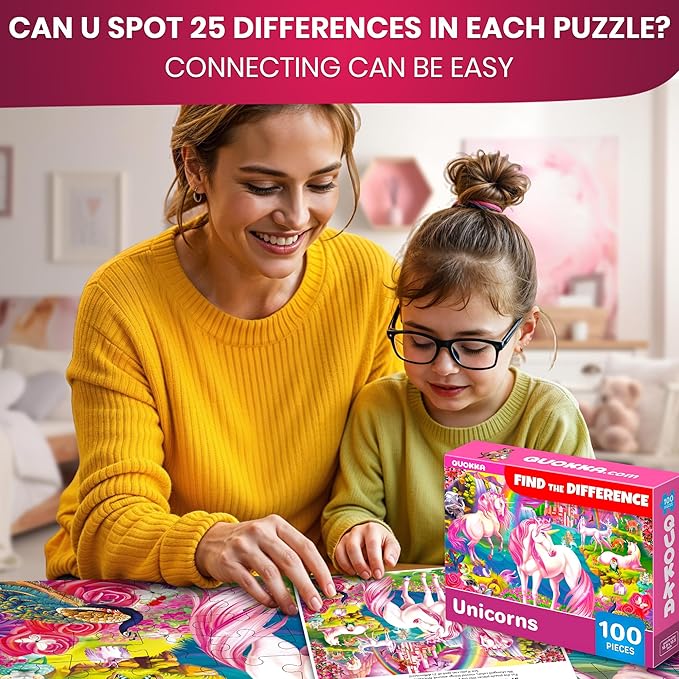 QUOKKA 100 Piece Puzzles for Kids Ages 4-6 – 4 Jigsaw Puzzles for Kids Ages 6-8 – Search and Find Unicorn Princess Mermaid Toys for Children 8-10 yo – Educational Game Gift for Boys & Girls