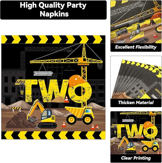 100 Pcs Construction Party Plates and Napkins Set Construction Truck Birthday Party Decorations Supplies Tableware Construction Themed Party Favors for Birthday Party Decorations Serves 25
