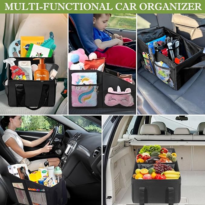 BLIRITEL Car Seat Organizer for Front & Back Seat, Passenger Seat Organizer, Small Car Seat Storage Caddy for kids & Adult with Divide, Handles and Multiple Mesh Pockets (Black)