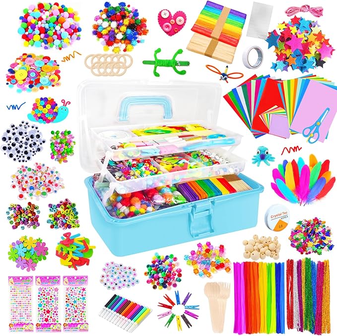 Itopstar Topstar 3000 Kids Arts and Crafts Supplies Ultimate Crafting Supply Set in Portable 3 Layered Plastic Art Box All in One for Craft Arts and Crafts