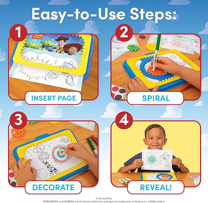 Spirograph Disney Jr. Toddler Arts and Crafts, Drawing Art Kit, Toddler Activities, Drawing Pad, Jumbo Gears, Washable Markers, Unleash Your Child Inner Artist, Ages 3+