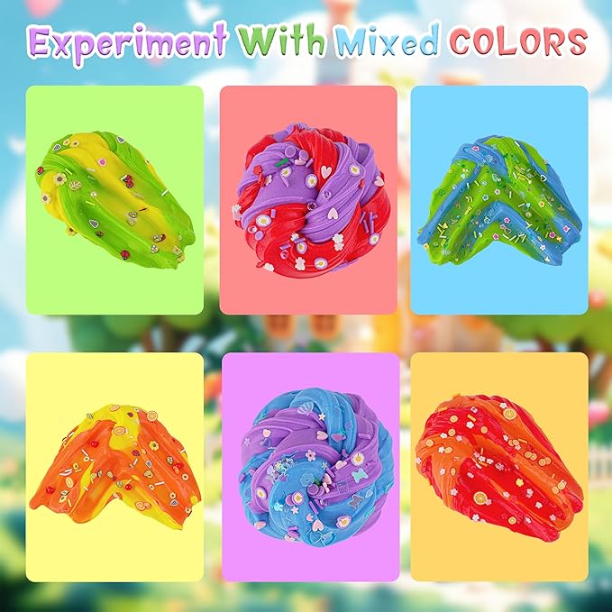 6 Pack Butter Slime Kit, Rainbow Slime for Kids, with Flower Slime Charms & Add-ins, Slime Party Favors Sensory Toys, Holiday Birthday Easter Hallowmas Christmas Girls Gift & Boys Gift