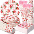 300 Pcs Berry First Birthday Decor, Strawberry Decorations For Party, Strawberry Shortcake Birthday Decorations, Plates and Napkins Serves 50 Guests