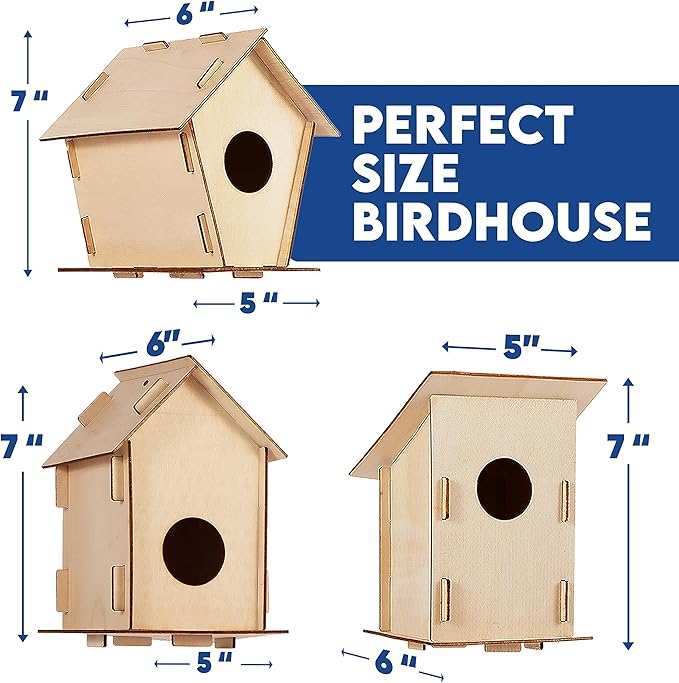 12 DIY Bird House Kits For Children to Build - Wood Birdhouse for Kids to Paint - Unfinished Bird Houses - Spring Crafts Kits - Wooden Arts & Craft for Girls & Boys - Classroom & Spring Activity