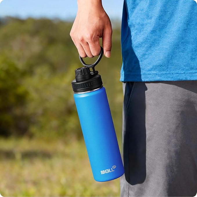 22 oz Water Bottle-Stainless Steel Vacuum Insulated Sports Water Bottle with Leak Proof Spout Lid-Reusable Metal Wide Mouth Water Flask for Travel (Sky Blue)