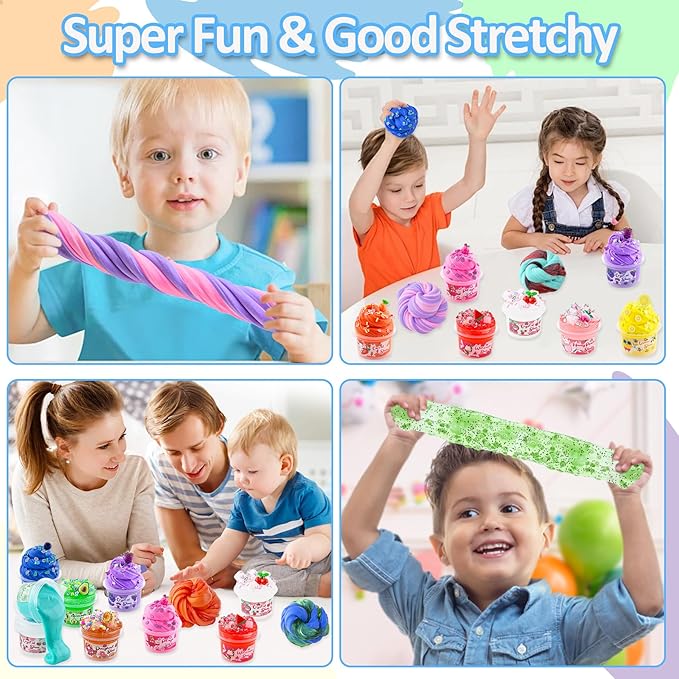 12 x 80 mL Big Slime Kit, 32 FL OZ Slime Includes 6 Butter & 6 Clear Crystal Slimes, 38 Pcs Slimes Pack with Charms & Jelly Cube Add-ins, Party Favors for Kids