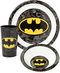 DC Comics Batman Kids 3 Piece Dinnerware Set | Boys & Girls Yellow Superhero Tableware PP Dinner Plate, Bowl And Tumbler Cup