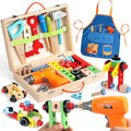 Kids Tool Set with Drill, Educational Montessori Toys for 3 Year Old Boys 44 Pcs STEM Kids Toys Wooden Toddler Tool Set with Apron & Box Birthday Gifts for 3 4 5 Year Old Boy Girl