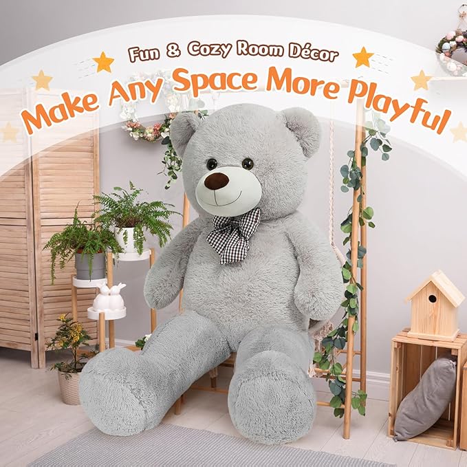 MorisMos Big Teddy Bear, 55inch Large Big Teddy Bear Plush, Lifesize Stuffed Animals Gifts for Girlfriend, Boyfriend, Gray
