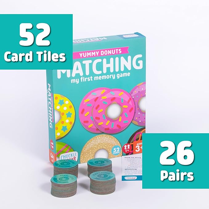 Chuckle & Roar Yummy Donuts Matching Memory Game for Kids Ages 3+ – My First Memory Game Preschool Board Game with Sweet Donut Pairs