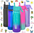 CHILLOUT LIFE 22 oz Kids Insulated Water Bottle for School with Straw Lid Leakproof and Cute Waterproof Stickers, Personalized Stainless Steel Thermos Flask Metal Water Bottle, Mermaid Sparkle