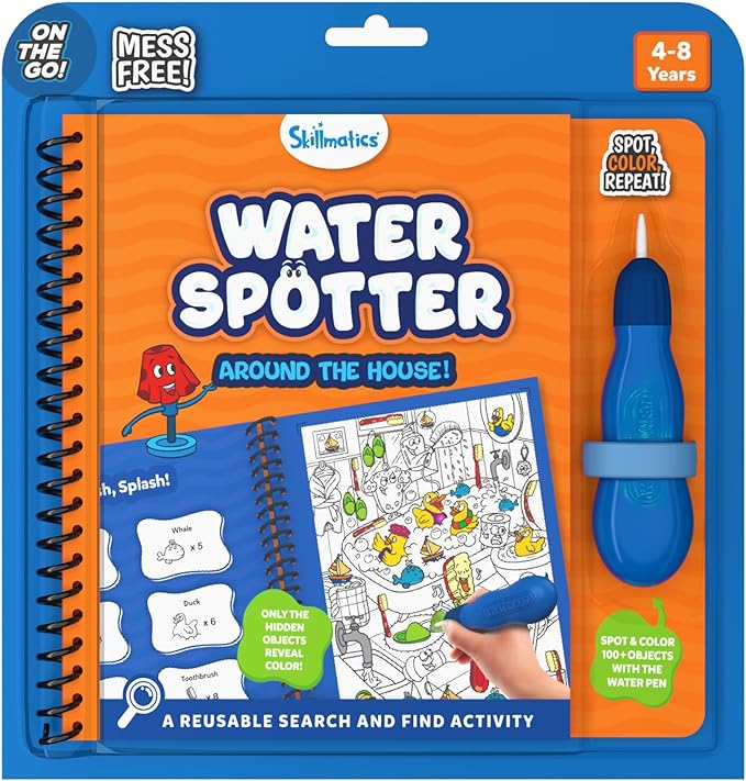 Skillmatics Reusable Search & Find Book - Water Spotter, Mess-Free, Paint with Water Kits, Fun Learning Activity, Travel Toy, Gifts for Boys & Girls Ages 4, 5, 6, 7, 8