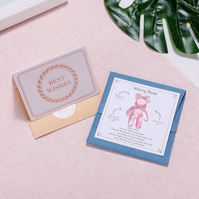 Aesnefe Pocket Bear Hug, Anxiety Relief Gifts, Mental Health Positivity Gift for Men Women, Autism Fidget Gifts, Stress Relief Gift for Her, Thoughtful Present for School Anxiet, Light Pink