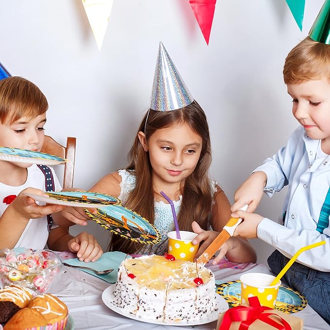 96 Pcs Construction Birthday Party Plates Napkins Forks Supplies Tableware Set Disposable Table Dump Truck Theme Decoration for Boys/Kids Birthday Party, Serves 24 Guests
