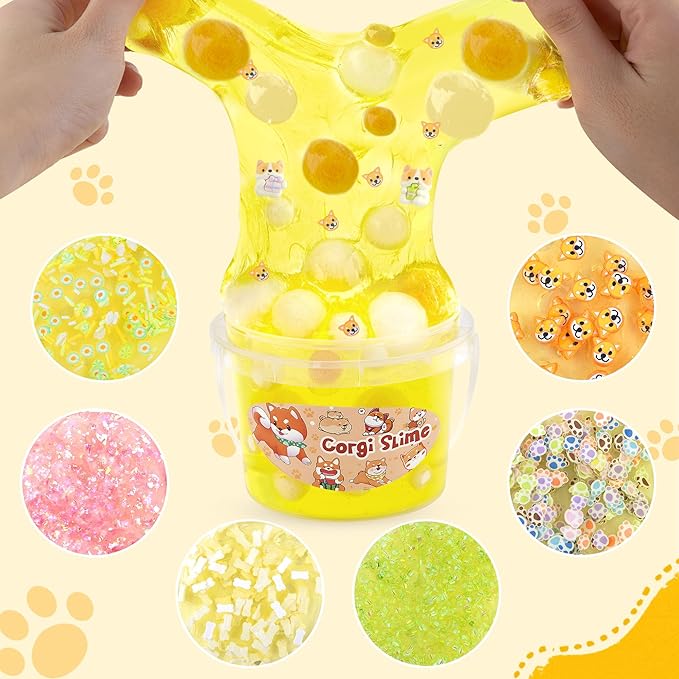 Corgi Yellow Slime Kit - Big Bucket with Slime Clay, 9 Add-ins, Crunchy Slime Sensory Toys, Slimes Party Favors for Girls & Boys 8+, Sensory Experience DIY Toys, Holiday & Birthday Gift for Kids