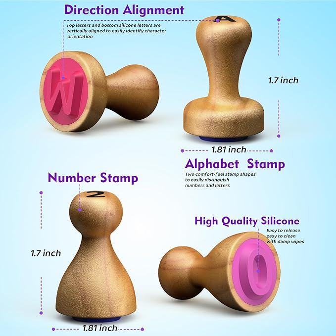flycoost Wooden Alphabet Stamps & Number Letter Stamps for Kids - Montessori Learning Toys with Flashcards, ABC Spelling & Math Games for 3 4 5 Year Olds, Classroom Art Crafts Preschool Supplies