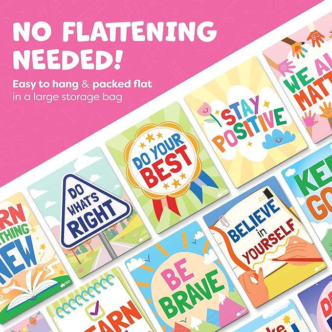 Motivational Posters for Classroom - 14pc Positive Inspirational Posters for Classroom Elementary Middle School High School - Positive Affirmation Wall Decor, Motivational Bulletin Board Decorations